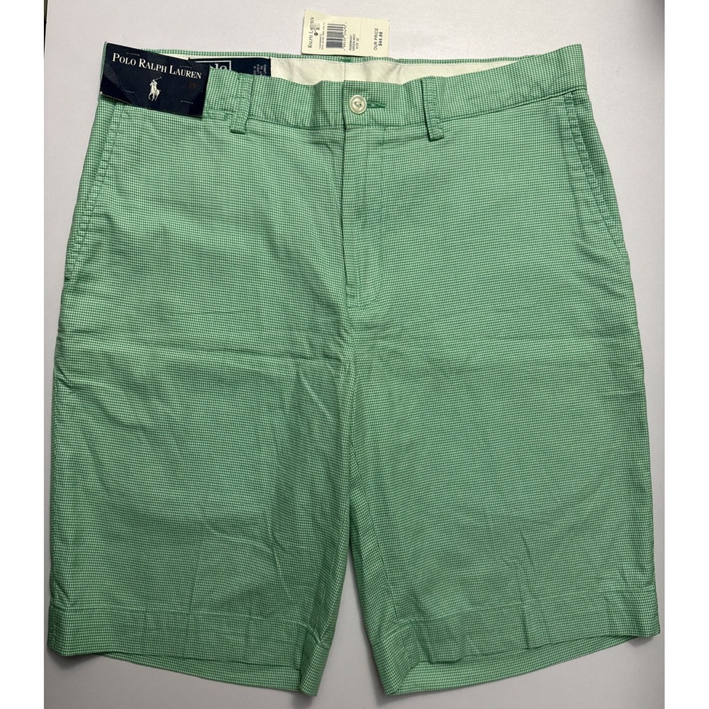 Polo Ralph Lauren Shorts Men 32"x21" Green Oxford Cotton Flat Front NWT